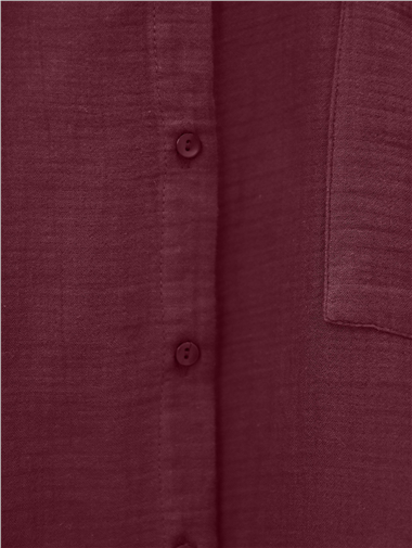 Eteği Oval Kesim Müslin Gömlek -Bordo