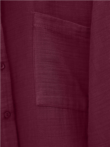 Eteği Oval Kesim Müslin Gömlek -Bordo