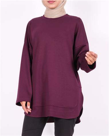 Eteği Oval Kesim Yırtmaçlı Oysho Sweat -Mürdüm