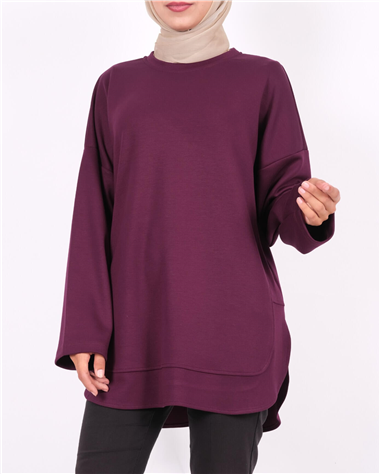 Eteği Oval Kesim Yırtmaçlı Oysho Sweat -Mürdüm