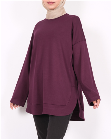 Eteği Oval Kesim Yırtmaçlı Oysho Sweat -Mürdüm