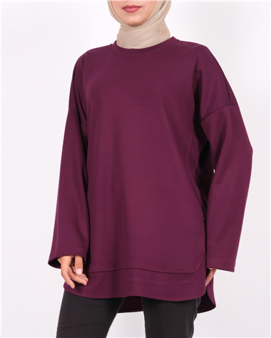 Eteği Oval Kesim Yırtmaçlı Oysho Sweat -Mürdüm