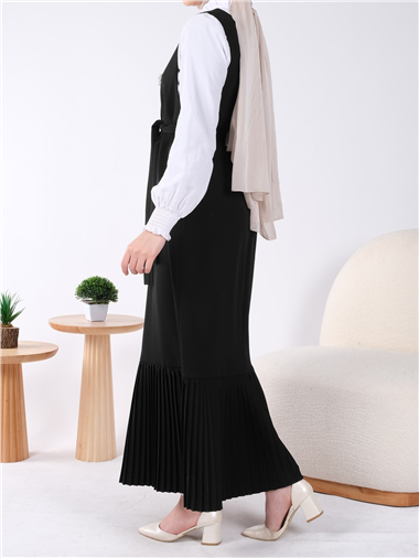 Eteği Piliseli Kuşaklı Jile -Siyah