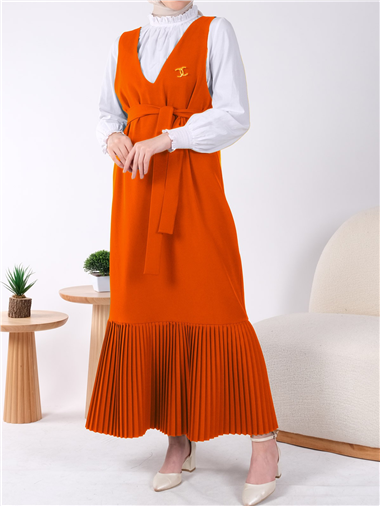 Eteği Piliseli Kuşaklı Jile -Turuncu