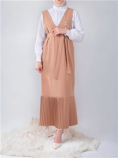 Eteği Piliseli Kuşaklı Jile -Vizon