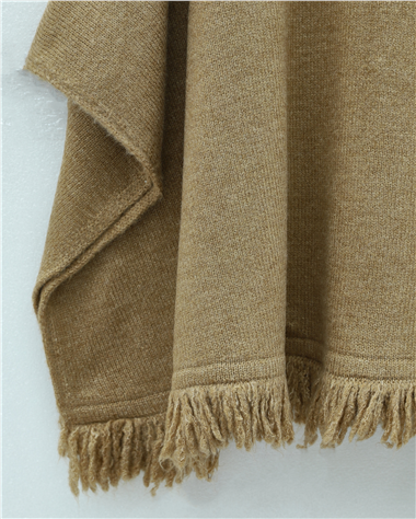 Eteği Püskül Detaylı Triko Panço  -Vizon