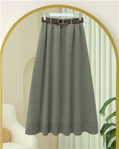 Etek Ucu Dikiş Detaylı Beli Lastikli Astarlı İthal Soft Gabardin Etek -Çağla Y.