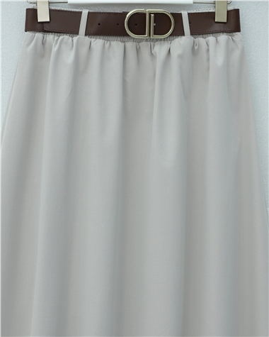 Etek Ucu Dikiş Detaylı Beli Lastikli Astarlı İthal Soft Gabardin Etek -Taş