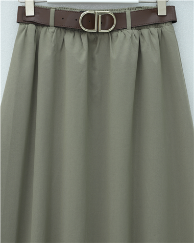 Etek Ucu Dikiş Detaylı Beli Lastikli Astarlı İthal Soft Gabardin Etek -Çağla Y.