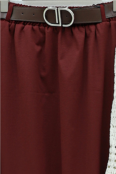 Etek Ucu Dikiş Detaylı Beli Lastikli Astarlı İthal Soft Gabardin Etek  -Bordo