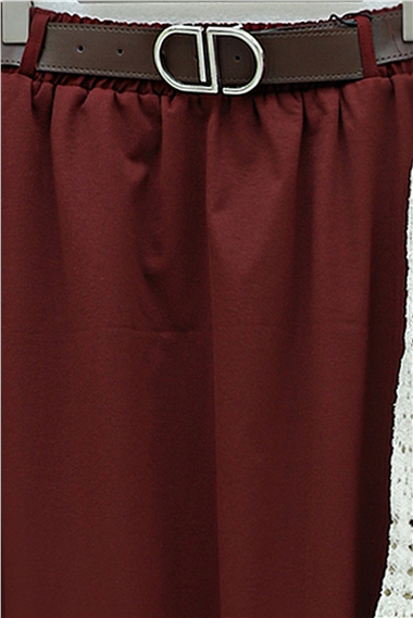 Etek Ucu Dikiş Detaylı Beli Lastikli Astarlı İthal Soft Gabardin Etek  -Bordo