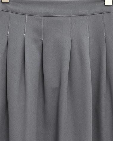 Fermuarlı Cepli Pliseli Krep Etek -Gri