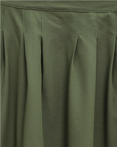 Fermuarlı Cepli Pliseli Krep Etek -Haki