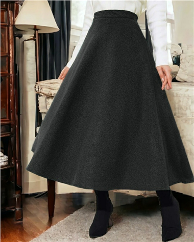 Fermuarlı Kaşe Çan Etek   -Füme