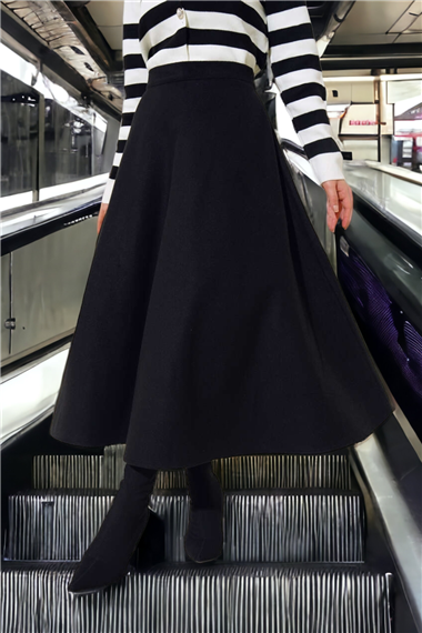 Womens Zip-Up Wool-Blend Flared Skirt - Black