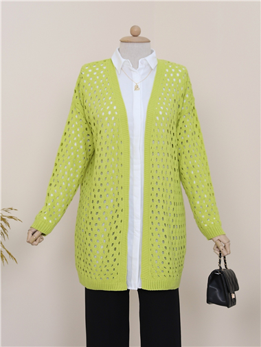 Fileli Baharlık Araboy Triko Hırka -Yağ Yeşili