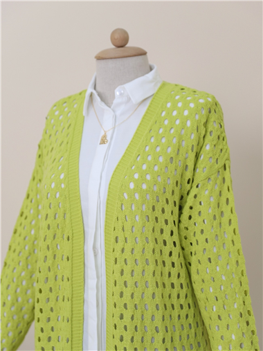 Fileli Baharlık Araboy Triko Hırka -Yağ Yeşili