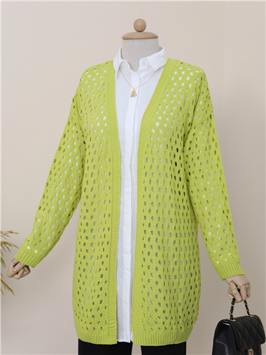 Fileli Baharlık Araboy Triko Hırka -Yağ Yeşili