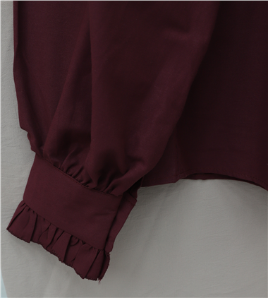 Fırfır Detaylı Düğmeli Kısa Gömlek -Bordo