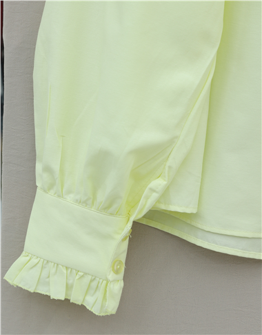 Fırfır Detaylı Düğmeli Kısa Gömlek -Sarı