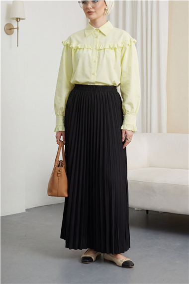 Fırfır Detaylı Düğmeli Kısa Gömlek -Sarı