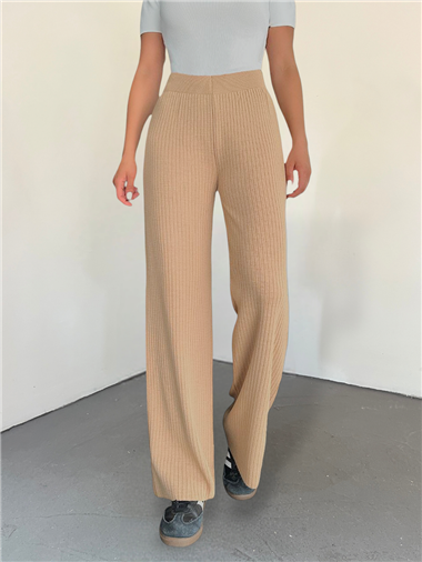 Fitilli Triko Pantolon -Vizon