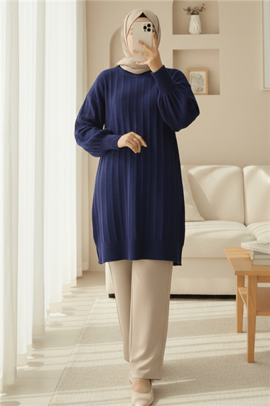 Fitilli Yırtmaçlı Yumoş Triko Tunik -Laci