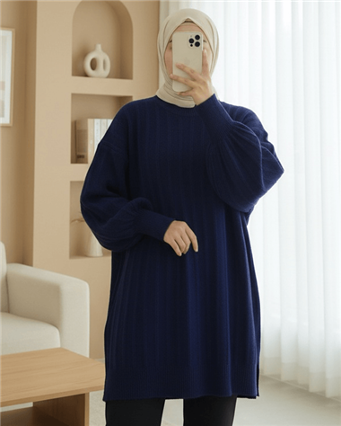 Fitilli Yırtmaçlı Yumoş Triko Tunik -Laci
