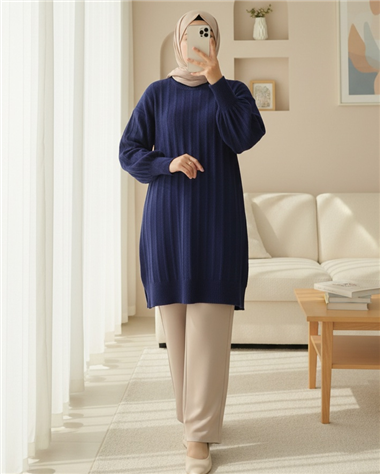 Fitilli Yırtmaçlı Yumoş Triko Tunik -Laci