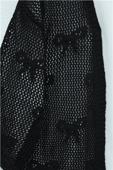 Fiyonk Desenli Ajurlu Triko Hırka -Siyah