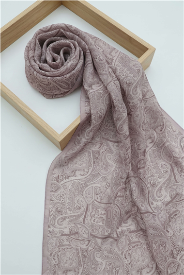 Geleneksel Floral Desenli Coton Şal -Açık Lila