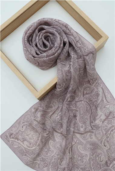 Geleneksel Floral Desenli Coton Şal -Açık Lila