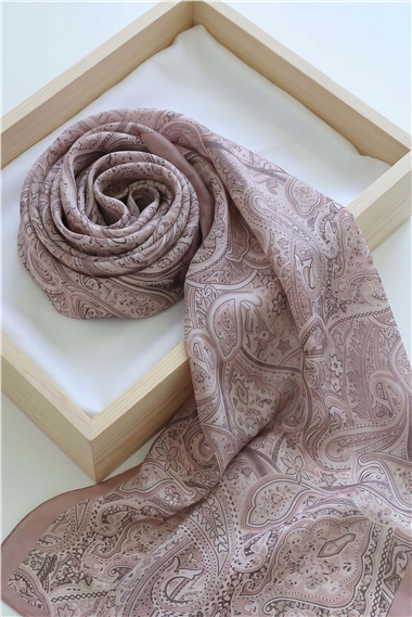 Geleneksel Floral Desenli Coton Şal -Gül Kurusu