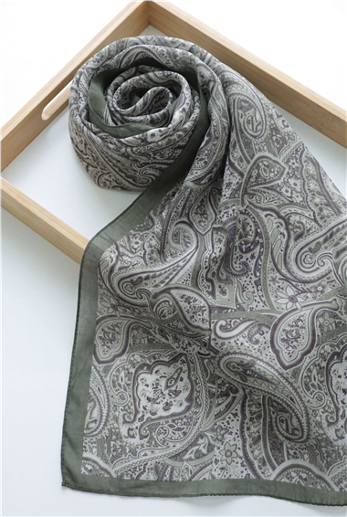 Geleneksel Floral Desenli Coton Şal -Haki