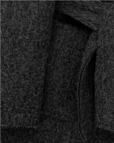 Geniş Yakalı Beli Kemerli Cepli Kaşe Kaban -Siyah