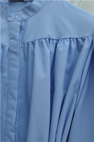 Gizli Düğmeli Kuşaklı Poplin Tunik -Bebe Mavi