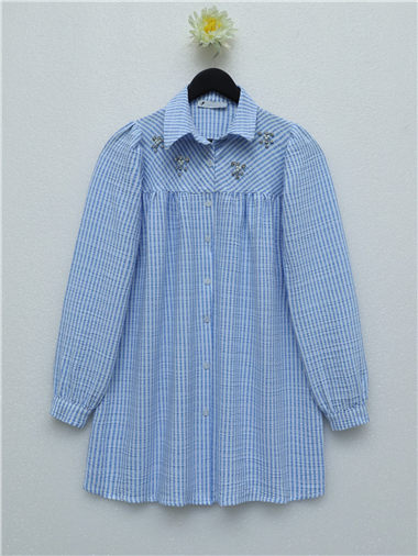 Gofre Taşlı Gömlek  -Bebe Mavi