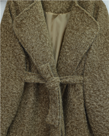 İçi Astarlı Tek Düğmeli Kemerli Sakallı Kap -Karamel