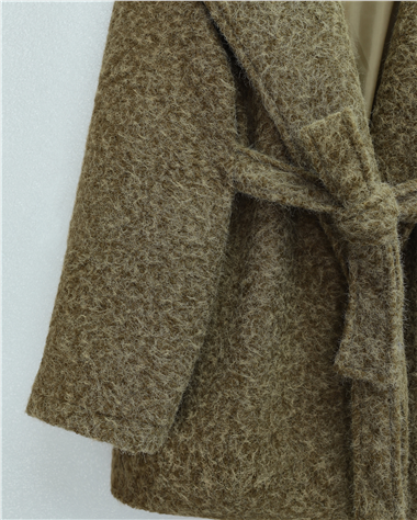 İçi Astarlı Tek Düğmeli Kemerli Sakallı Kap -Karamel