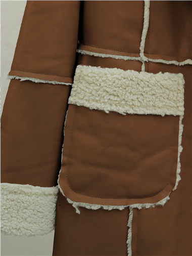 İçi Peluşlu Çıtçıtlı Cepli Deri Mont -Taba