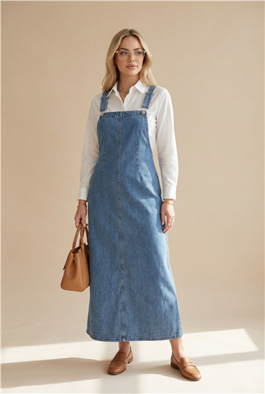 İnce Askılı Kot Jile    -Buz Mavi
