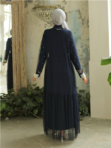 İnci Detaylı Kuşaklı İkili Abaya  -Laci