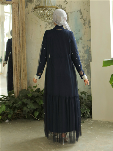 İnci Detaylı Kuşaklı İkili Abaya  -Laci
