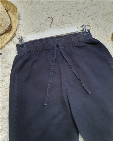 İspanyol Paça Bağcık Detaylı Kot Pantolon -Lacivert