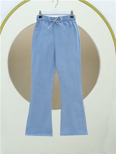 İspanyol Paça Bağcık Detaylı Kot Pantolon   -Açık Mavi