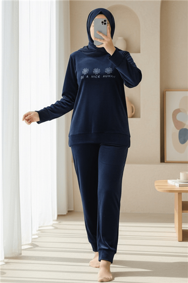 Kabartma Yazılı Fransız Kadife Pijama Takımı -Laci
