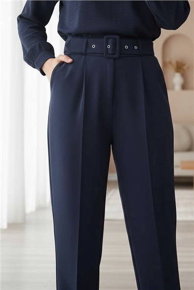 Kalın Kemerli Kumaş Pantalon   -Laci