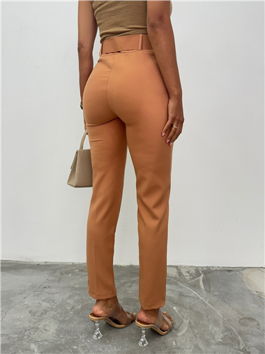 Kalın Kemerli Kumaş Pantalon    -Tarçın