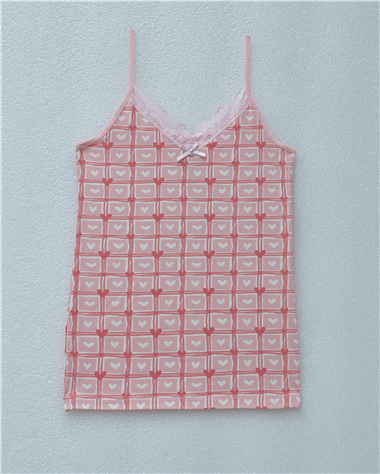 Kalp Desenli Askılı Dantelli Atlet -Pudra