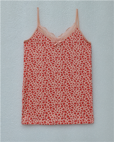 Kalp Desenli Askılı Dantelli Atlet -Somon